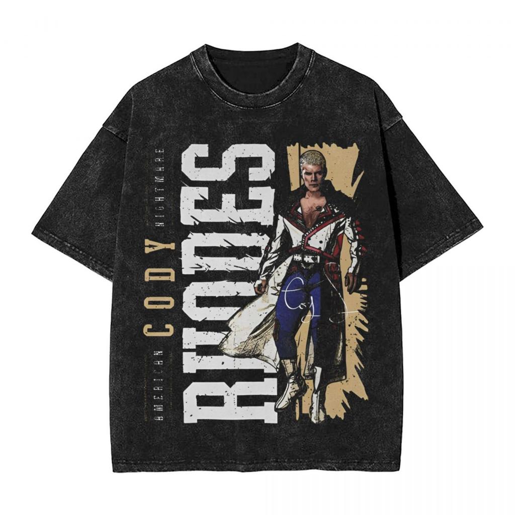 Retro Cody Rhodes Vintage Washed Tshirt Men Cotton Tops Shirts Retro Crewneck Short Sleeve