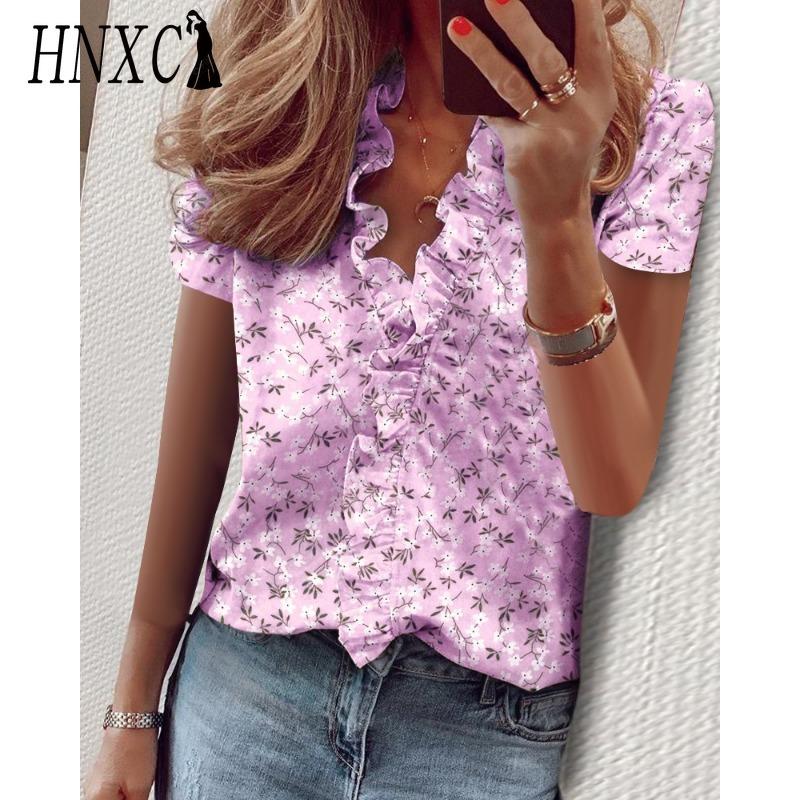 HNXC Dámská móda Ležérní Halenky a Košile s krátkým rukávem a výstřihem do V