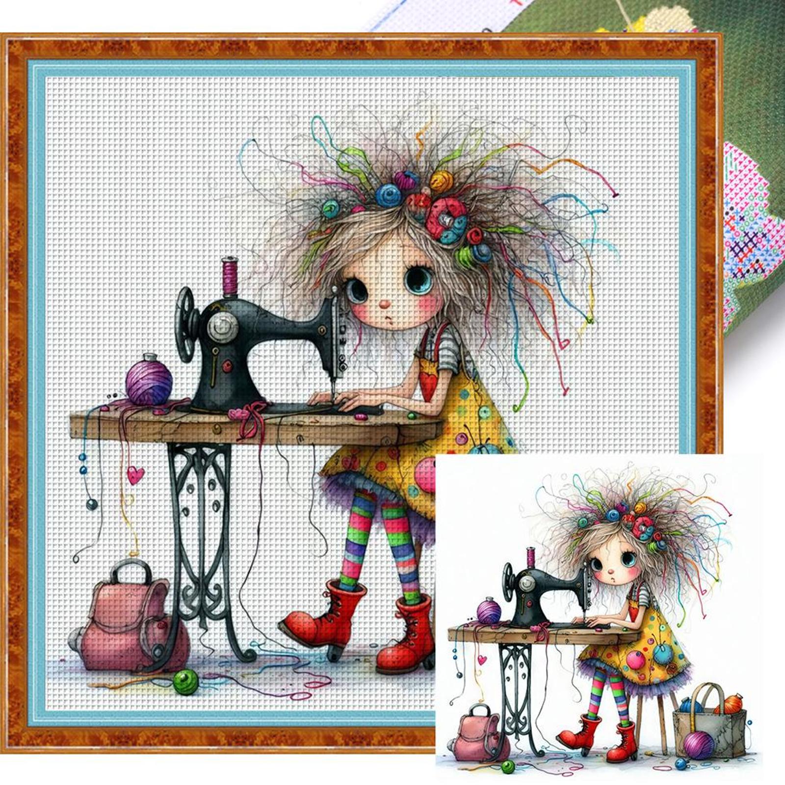 

Full Embroidery cotton Thread 11CT Printed Girl Cross Stitch Kit Art 40x40cm