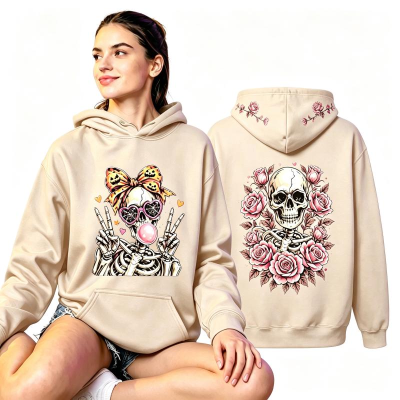 Fashion Vintage Women's Hoodie Skull Flower Printing Loose Fashion Pullover Autumn Clothing Casual Clothes Men Women Tops Sweatshirts
