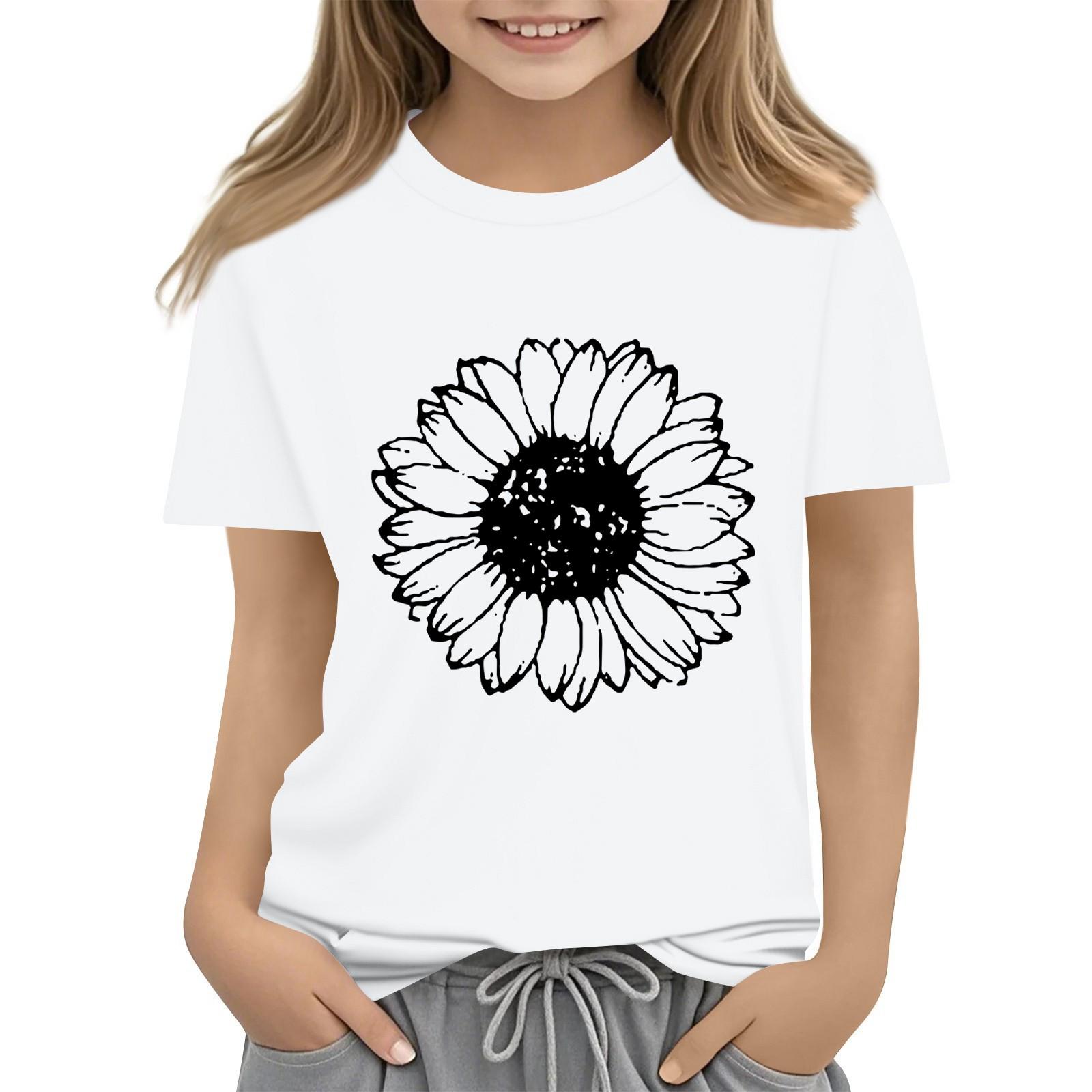 

Летний детский топ с круглым вырезом и короткими рукавами с изображением подсолнуха 120 белый