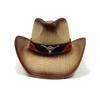 Western cowboy straw hat with large brim, hard straw hat, cowboy outdoor summer sun protection jazz hat sombrero vaquero hombre
