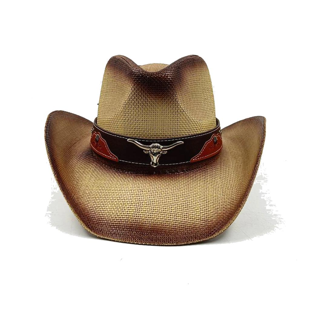 Western cowboy straw hat with large brim, hard straw hat, cowboy outdoor summer sun protection jazz hat sombrero vaquero hombre