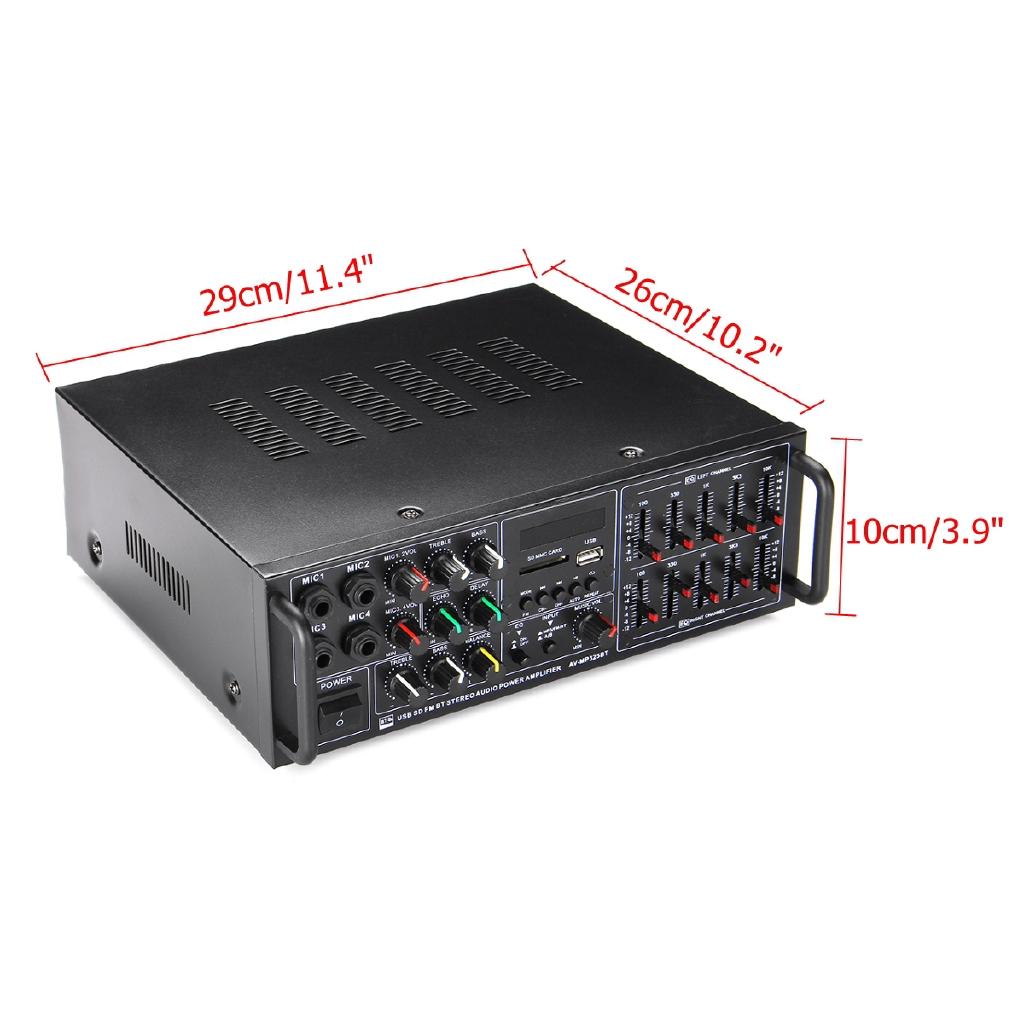 110-240V Bluetooth Leistungsverstärkersystem Sound Audio Stereo Receiver Unterstützung 4-Wege Mikrofoneingang Heimkino 2000W