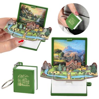 Mini 3D Folding Book Keychain Popping Miniature World Hanging Decoration Tiny Coffee Shop Great Wall