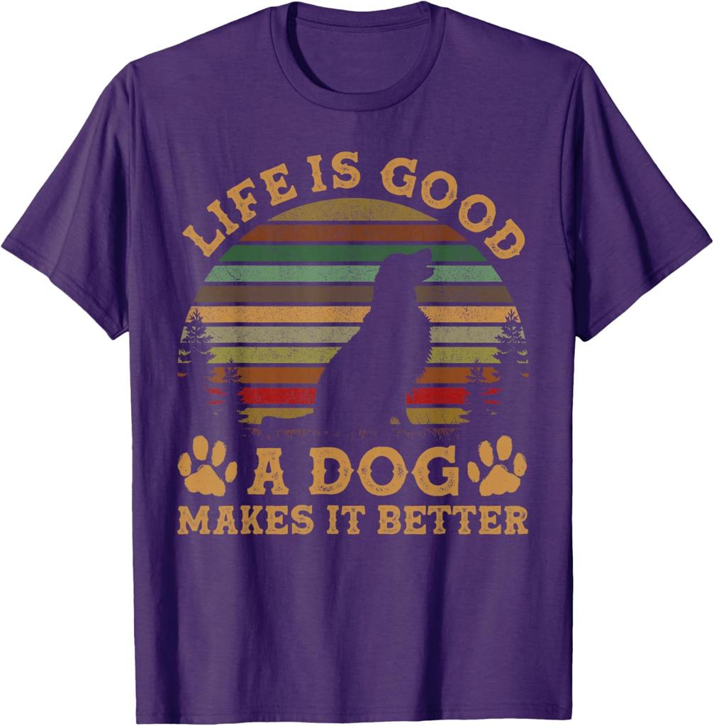 Dog Lover Life Is Good Makes It Better Vintage Graphic TShirt Men Casual Cotton Tee