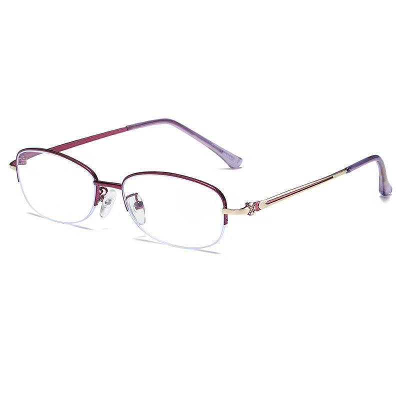 

Мужские очки для чтения Анти-синий очки для пресбиопии Полуоправа Дальнозоркость Бизнес Óculos Анти-синий свет очки +250 degrees фиолетовый