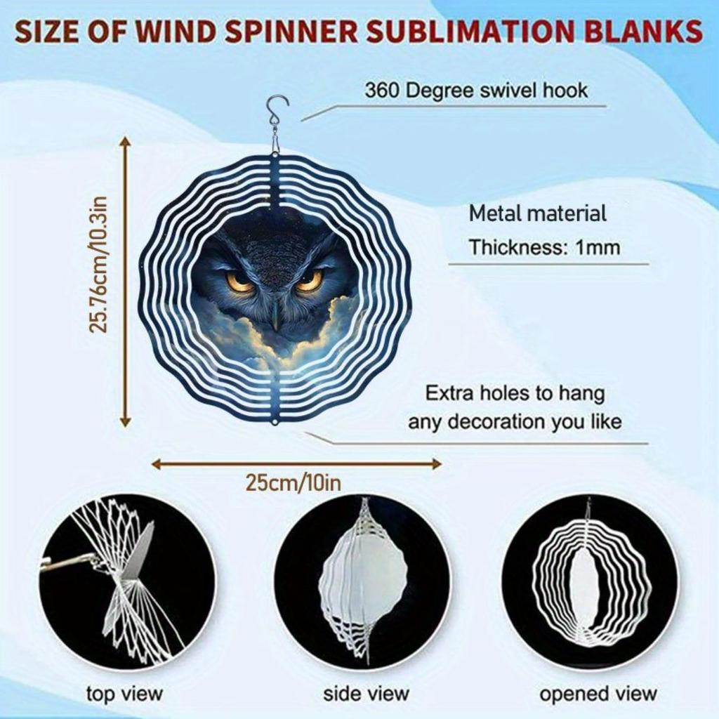Metal Owl Wind Spinner 2D Rotating Garden Decor Outdoor Wind Chime for Patio Yard Balcony Decoration