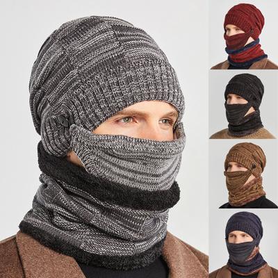 Warm Winter Knitted  Hat & Scarf & Face Mask Set Stylish Knit  Cap For Men Women