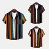 Men Shirt Contrast Color Vintage Striped Short Sleeves Single-breasted Daily Wear Cotton Pocket Men Summer Top Men Clothes