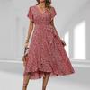 Bohemian Floral V-Neck Short Sleeve Wrap Dress with Belt
