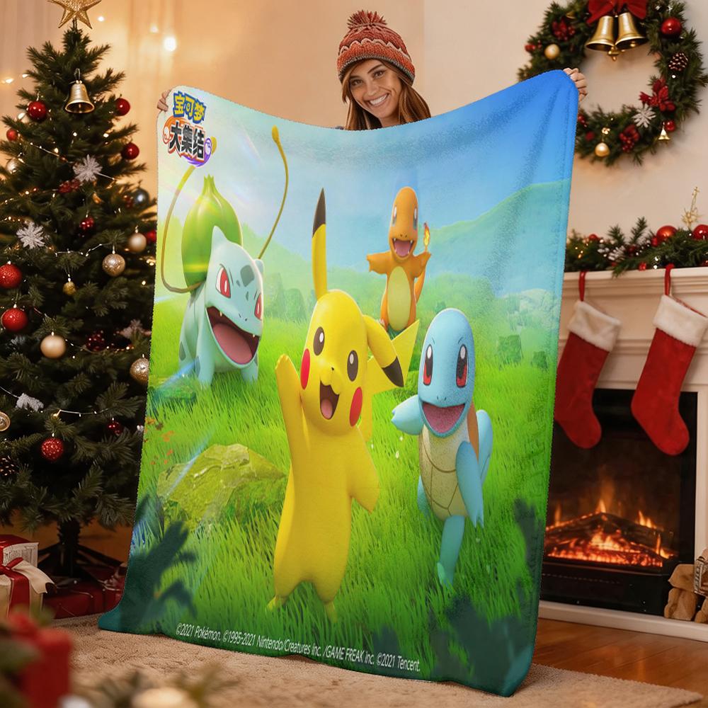 Pokemon Pikachu Gengar Bulbasaur Charmander Squirtle Psyduck Flannel Throw Blanket Soft Warm Blanket for Sofa Bed Home Decor Gif