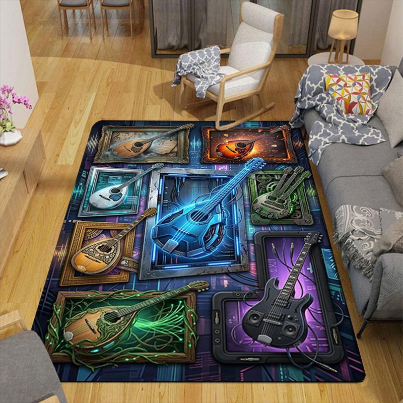 Musical Instruments Frames Pattern Rug Floor Mat for Living Room or Bedroom Soft and Comfortable Carpet a Gift for Birthday and Holiday.