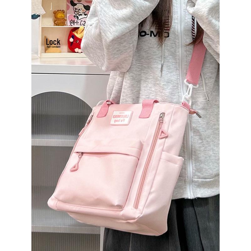 Cream Commuting Crossbody Tote Bag - Large Capacity, Versatile, One-Shoulder Handbag for Students