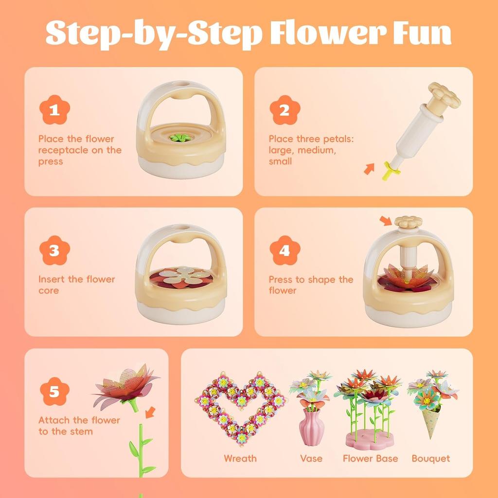 Fabric Flower Bouquet Craft Kit, DIY Arts & Crafts Toy for Kids, Creative Flower-Making Activity Set, Educational Preschool Toy, Perfect Birthday &