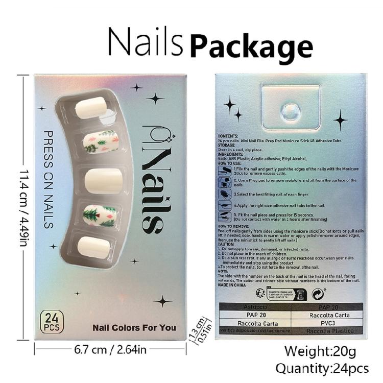24Pieces Christmas Party Artificial Nail Green Red Tree Press On Nail ABS Material No Glues Needed Nail Art