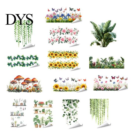 Multi-scenario Wall Decoration Flowers Plants Sticker Self-Adhesive Hanging Vines Wildflower Butterfly Healing Home Decor Removable Art Mural