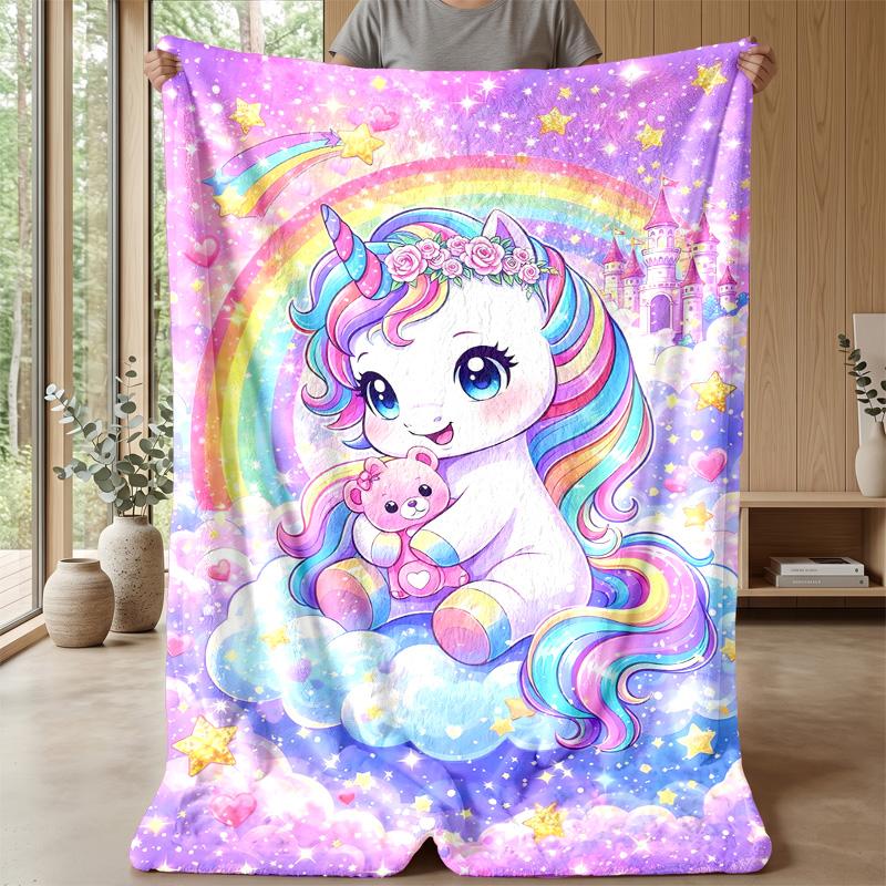 Magical Unicorn with Flowers Theme blanket Lightweight Warm Flannel Blanket Decorative Throw Blanket for Home Decoration