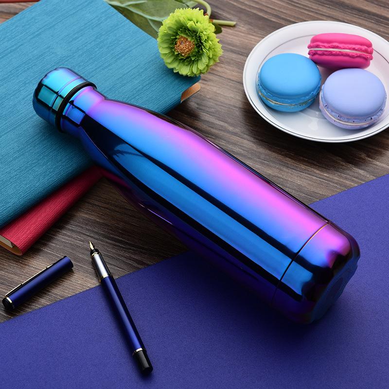 500ml Electroplated Gradient 304 Stainless Steel Water Bottle, UV Plating Cola Shape Vacuum Insulated Sports Flask