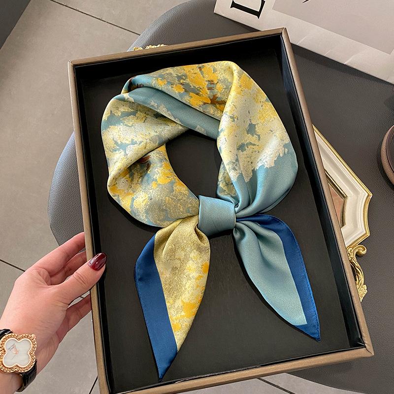 Luxury Design Silk Skinny Scarf Bag Handle Ribbon Ladies Little Cat Print Headband Small Hair Scarves Band Female Handkerchief