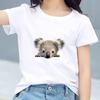 Bawełniany T-shirt dla dzieci Uroczy nadruk z wyłaniającym się koalą Okrągły dekolt Krótki rękaw Koszulka Casual Oddychająca Chłopcy Dziewczynki Letnie Topy