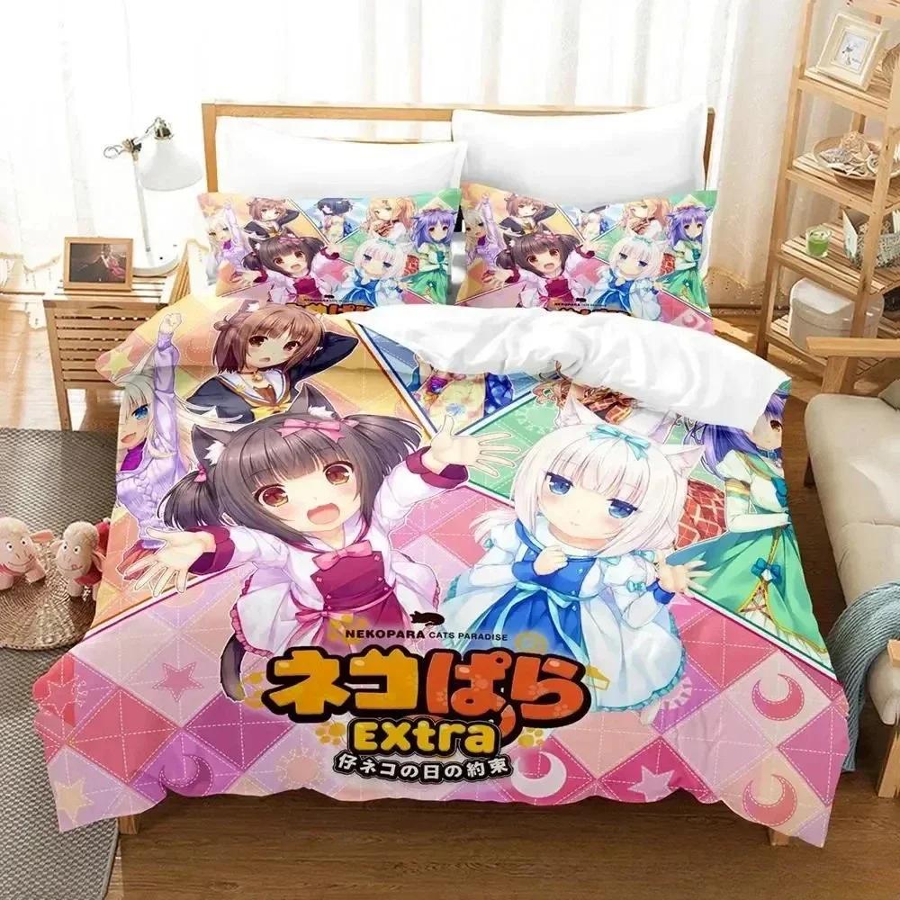 3D Print   NEKOPARA OVA Bedding Set Printed Bed Set With Pillowcase Bed Duvet Cover Soft Queen King Size Bedclothes Home