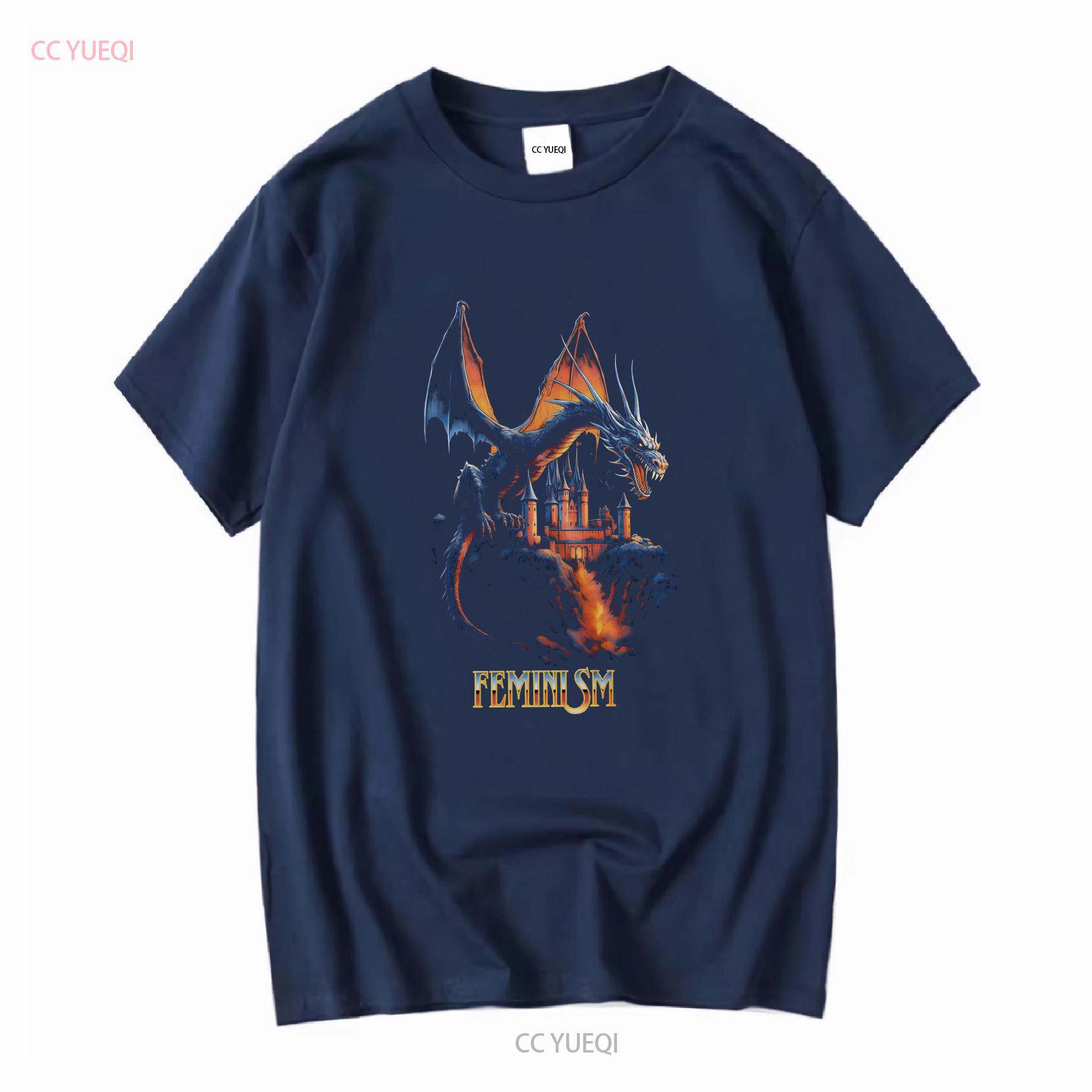 Feminism Dragon Fantasy T Shirt Trending For long or short sleeves vintage Washed Slightly designer clothes Versatile homme S