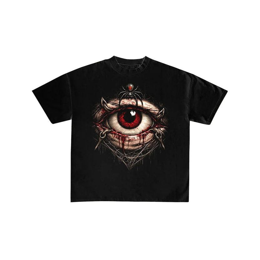 Gothic Spider Eye Horror Graphic T-Shirt S