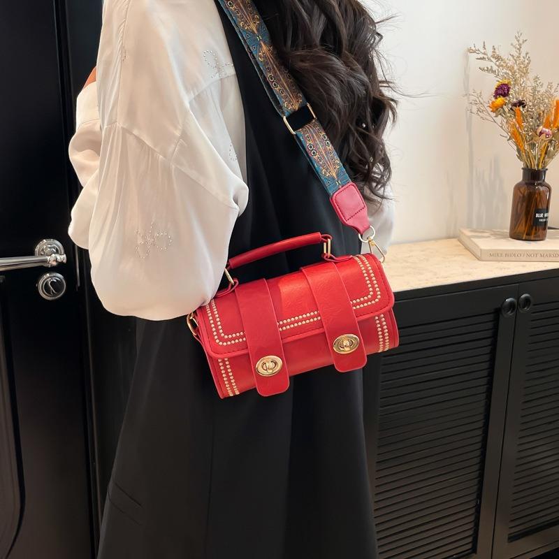 Fashion Spring New Retro British College Style Cylinder Bag Wide Shoulder Strap Single Shoulder Messenger Bag