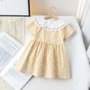 Girls Summer Cotton Floral Princess Dress With Lace Collar Short Sleeve Midi Length Baby Girl Cute Casual Dress