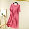 Summer Women's Dress With Long Loose Insole Solid Color Short Seeved Dress Night Dress
