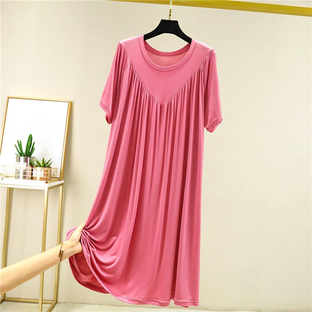 Summer Women's Dress With Long Loose Insole Solid Color Short Seeved Dress Night Dress