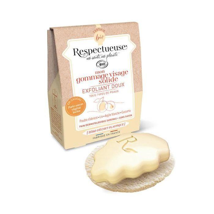 Respectueuse Mon Gommage Visage Solide Doux Bio 35g + Porte-Savon Végétal Offert
