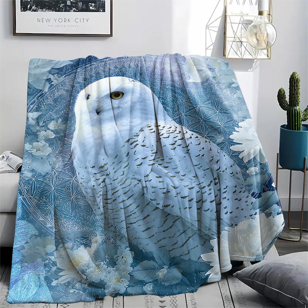 Snowy Owl Print Flannel Blanket, High quality Comfortable for All Seasons, Home Decor, Warmth and Comfort, Perfect for Christmas Gifts