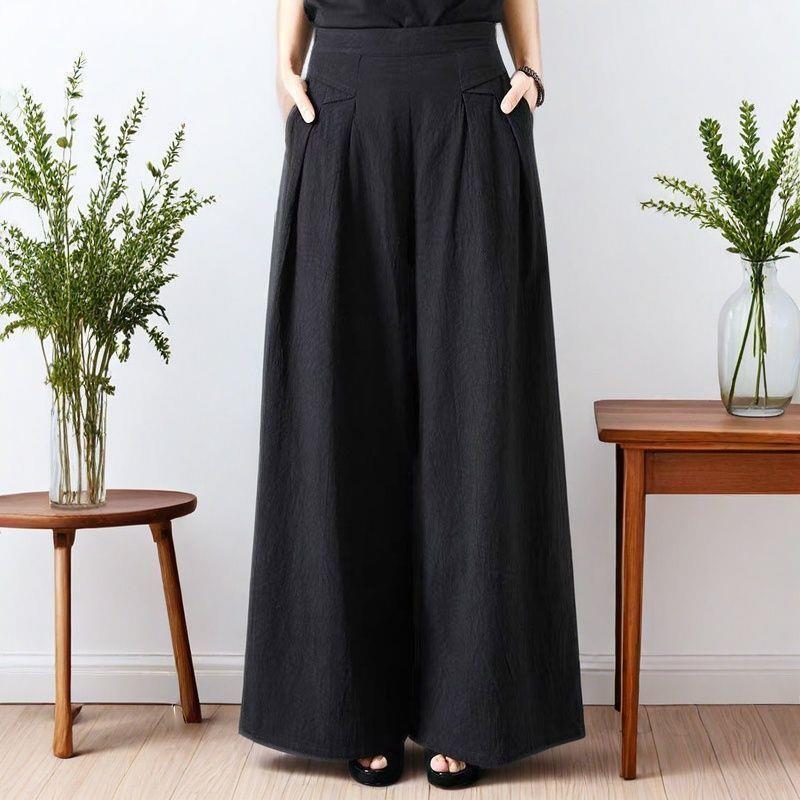 

Women s High-Waisted Linen Wide-Leg Pants, Spring 2026 - Plus Size, Solid Color, Straight Leg, Good Drape XL [130-145 lbs]