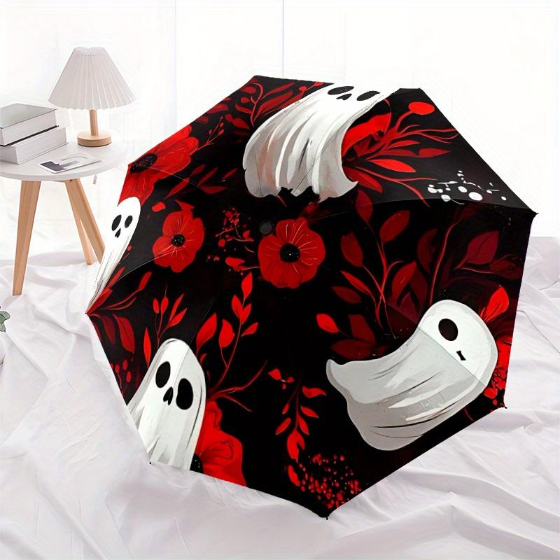 1pc Ghost Floral Pattern Umbrella - 8-Rib Automatic Open/Close, Fashionable Compact Umbrella for Outdoor Adventures Yy250813135