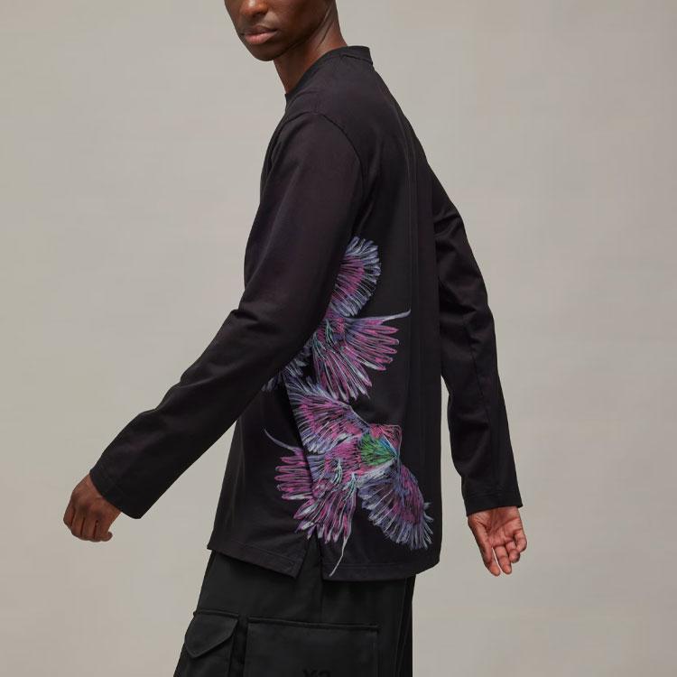 Y-3 Graphic Long Sleeve Top Comfortable Casual Animal Pattern Ribbed Crew Neck T-Shirt Men tops Black IX5037