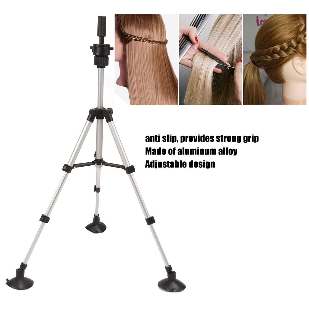 Wig Head Tripod Adjustable Lightweight Aluminum Alloy Mannequin Head Stand with Suction Cup for Hairdressing Training