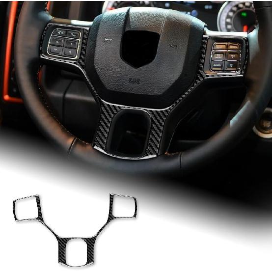 

AIRSPEED for Dodge Ram 1500 2500 3500 2016 2017 2018 Center Console Navigation Screen Panel Cover Kit Carbon Fiber Interior Trim Accessories, Black Steering Wheel Button Cov