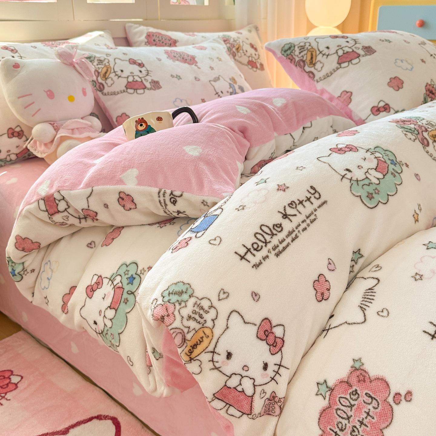 

Children S Thickened Milk Fleece Bed Four-Piece Warm Coral Fleece Fleece Quilt Cover Student Bedding 1.35m Bed3pc 150x200 Quilt