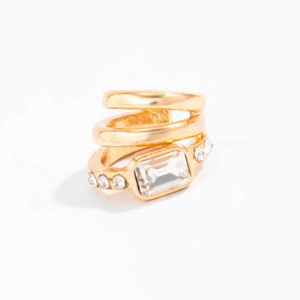 Silver Triple Ring Clip Multi-Layer Square Zircon Stud Earrings Hip Hop Ear Buckle Party