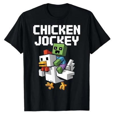 100% Cotton TOPS UNISEX TEES MENS WOMENS Chicken Jockey Pixel Funny Lover Game Present Friends Unisex T-Shirt