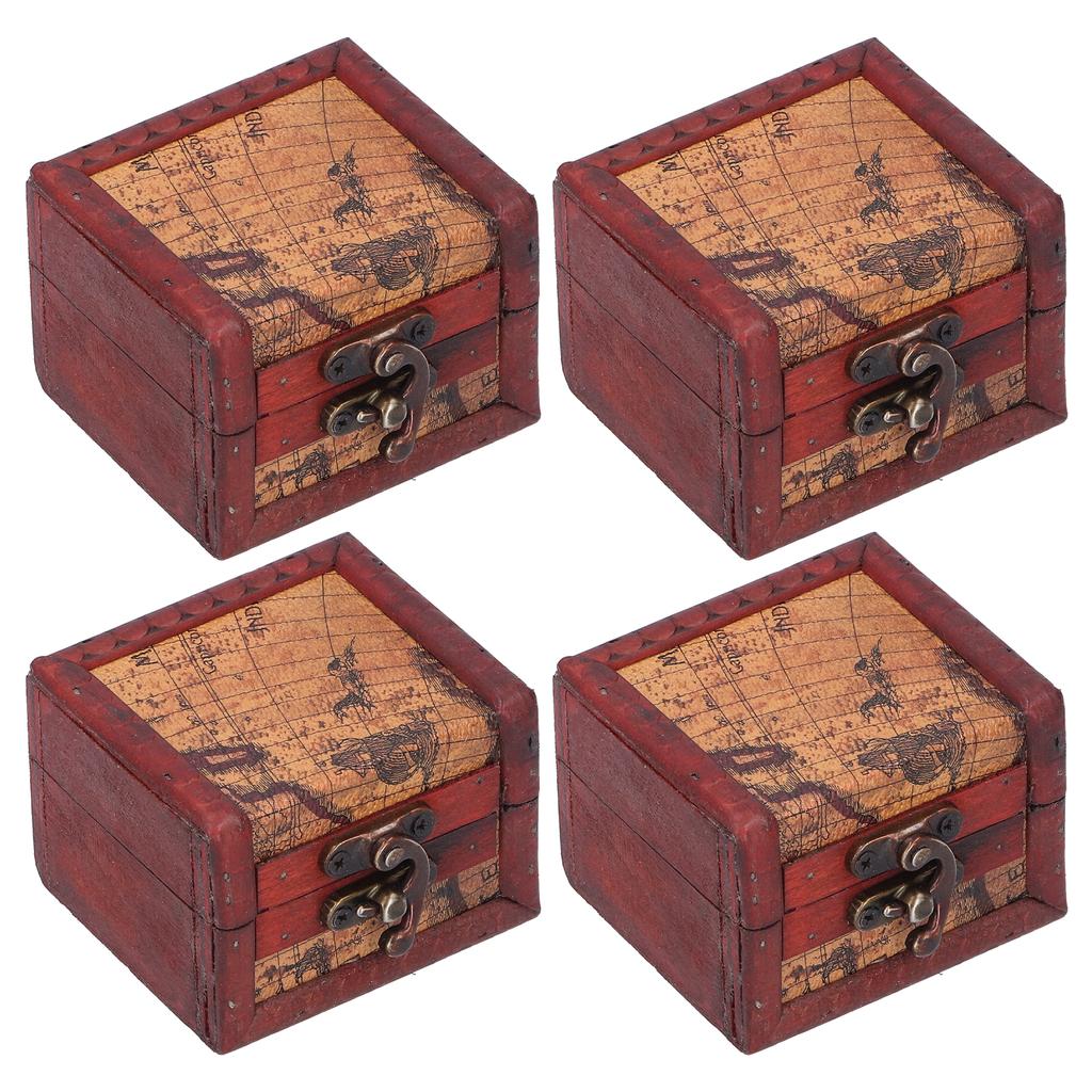 4PCS Antique Wooden Small Box Vintage Wooden Storage Case for Storing Jewelry Treasure