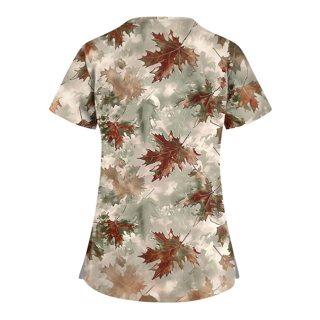 Women's Short Sleeve Stagger V Neck Print Pocket Dry-nurse Top