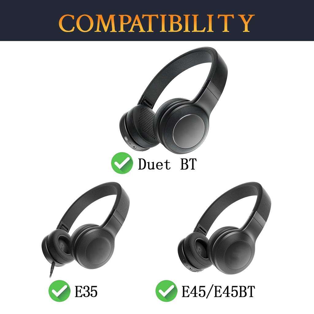 SOULWIT Ersatz-Ohrpolster und Polster für JBL E35, E45, E45BT, Duet BT, Proteinleder-Kopfpolster mit geräuschisolierendem Schaumstoff (Schwarz)