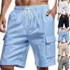 Men's American Style Multi-Pocket Cargo Shorts, Casual Loose Linen Drawstring Shorts
