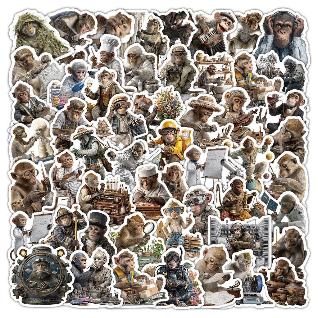 50-piece Cartoon Monkey Sticker Cards, Perfect For Rewarding Kids, Decorating Notebooks, Or Personalizing Items.