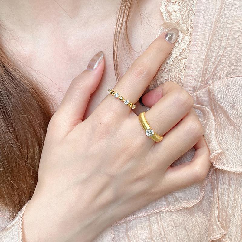 Longlongjin S925 Silver Gold-Plated Ribbon Ring Set with 5.0 White Diamonds, Vintage Brushed Finish