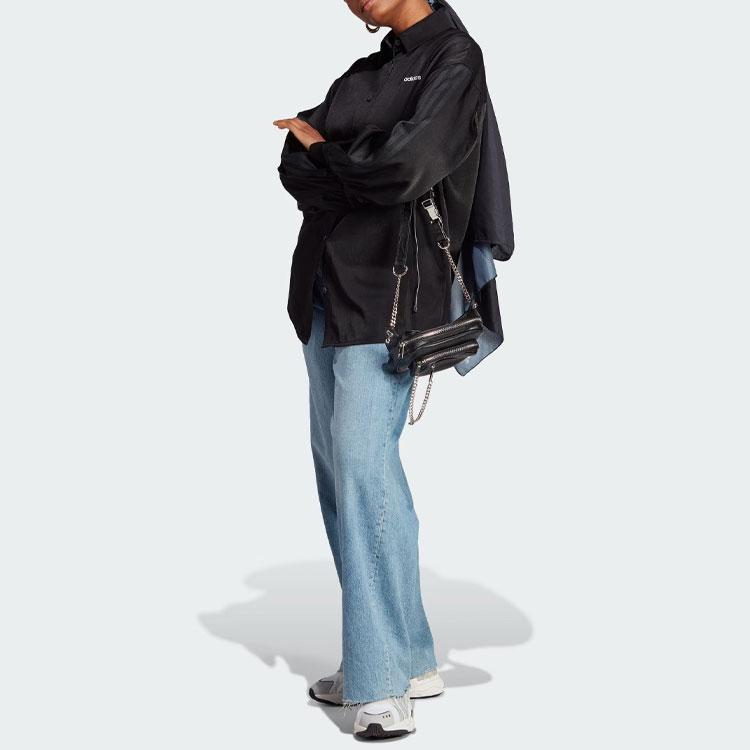 Adidas Originals Trefoil 3-Stripes Oversize Long Sleeve Shirt Women Tops Black IR9789