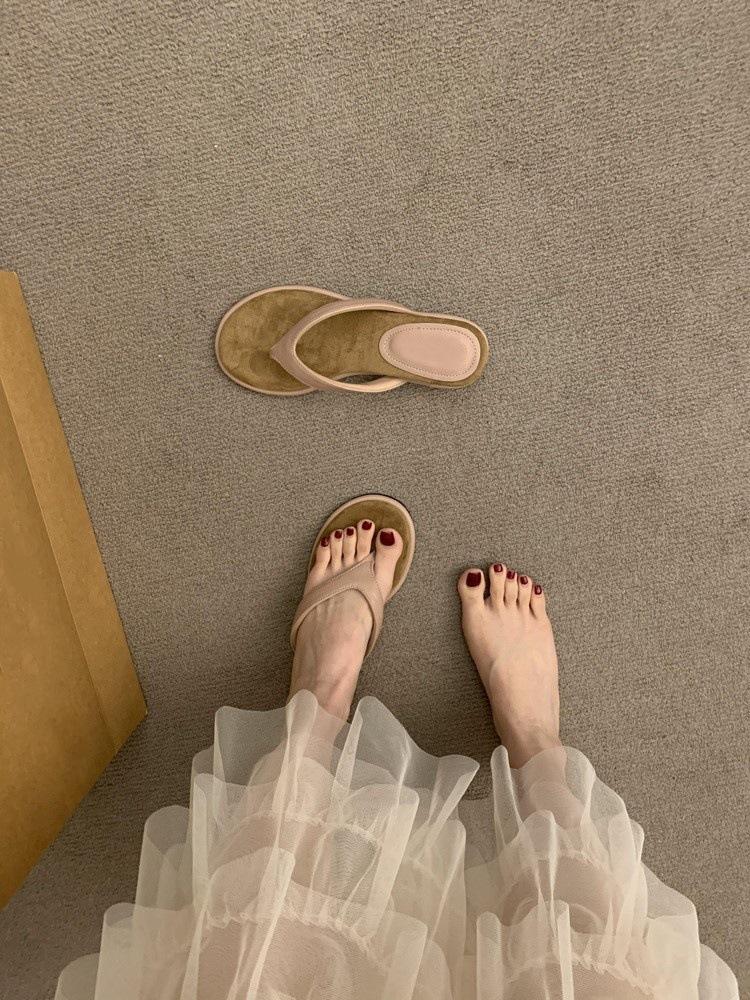 New toe beach vacation sandals color matching versatile slope flip-flops women's summer sandals